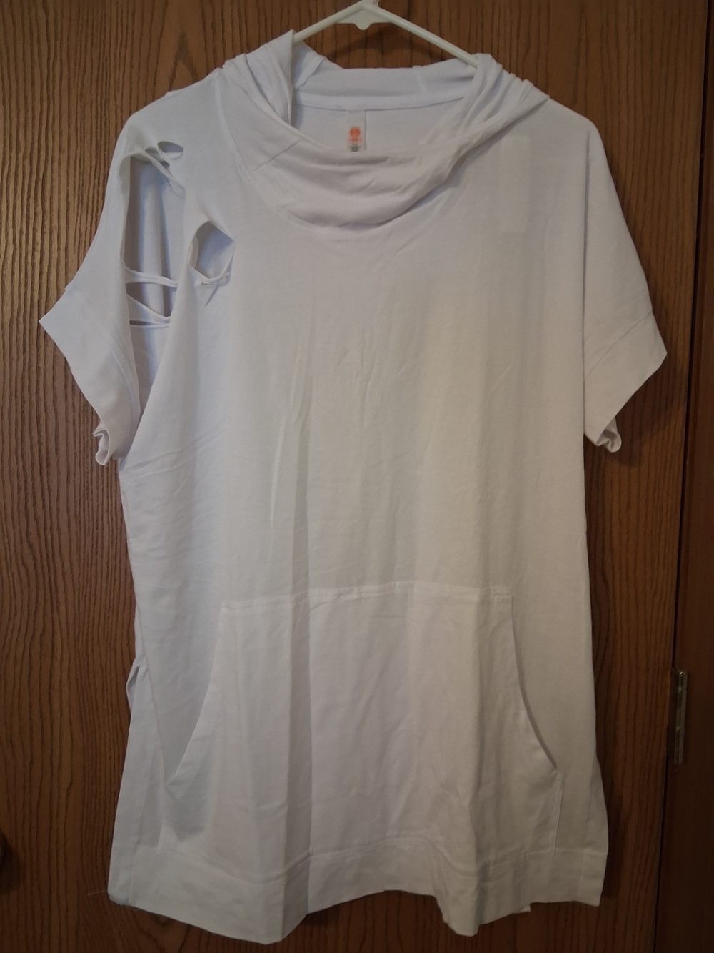 Mono B White Short Sleeve Destressed Hoodie Tee